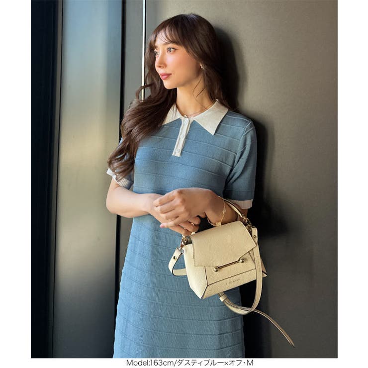  リップルボーダーポロカラーニットワンピース | KOBE LETTUCE | 詳細画像16 