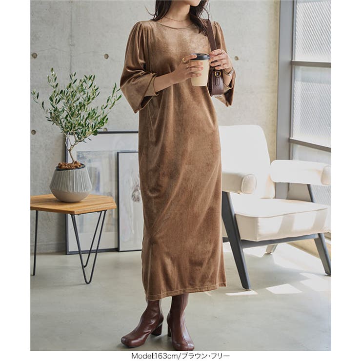 パフスリーブベロアロングワンピース［E3466］ | KOBE LETTUCE | 詳細画像6 