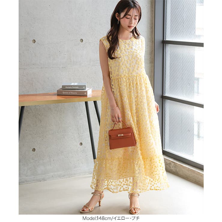 花柄刺繍シアーワンピース プチレ ノースリワンピ[品番