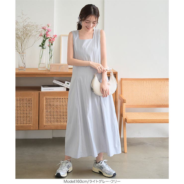 ワンピース Ka*size140 シュシュ付き スクエアネックロングワンピースセット ワンピース