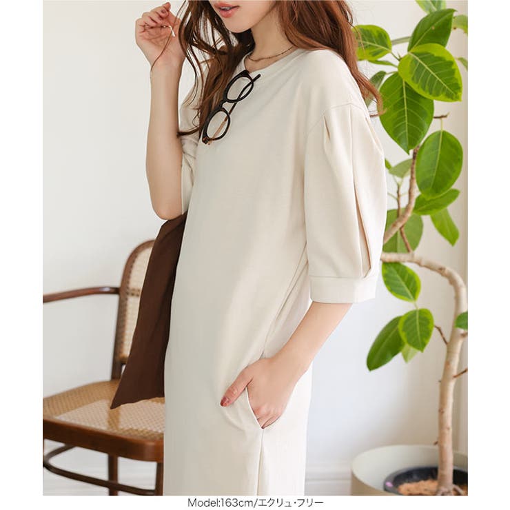 タックスリーブロングワンピース ロングワンピース タックスリーブ | KOBE LETTUCE | 詳細画像4 