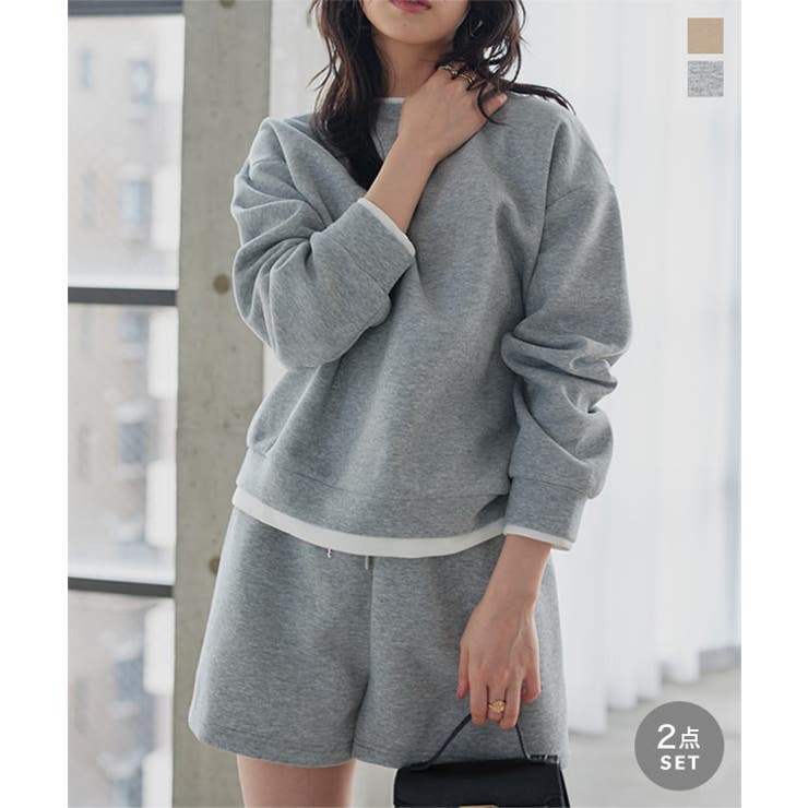 フェイクレイヤードトップス×ショーパンセット［E3578］ セットアップ 上下 | KOBE LETTUCE | 詳細画像1 