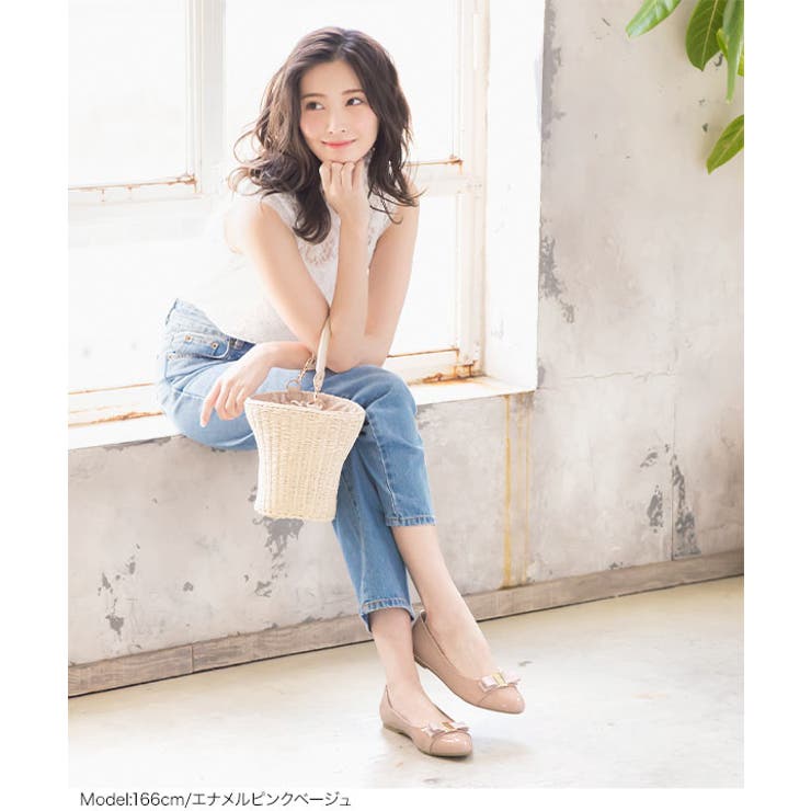 ラウンドリボンフラットパンプス レディース 靴[品番