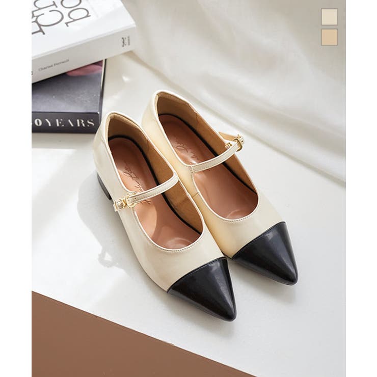 CHANEL バイカラー メリージェーン パンプス ローヒール ベルト org.jpg