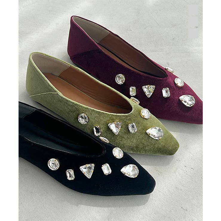 ビジューベロアフラットパンプス［I2640］ | KOBE LETTUCE | 詳細画像1 