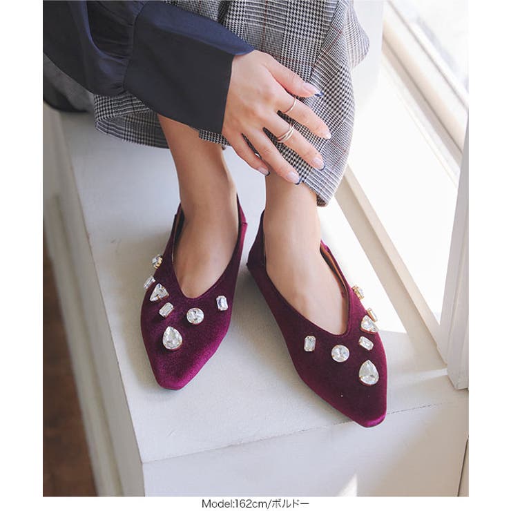 お歳暮 人気 オシャレ Pretty Ballerinasビジュー付ベロアフラットシューズ その他