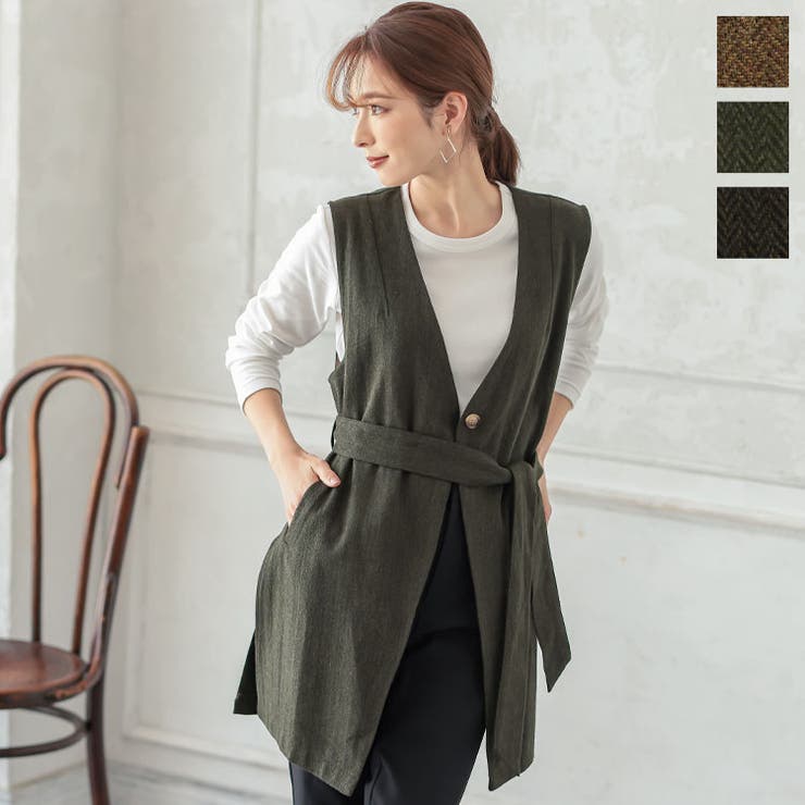 ベルト付きヘリンボーンジレ［K1061］ | KOBE LETTUCE | 詳細画像1 