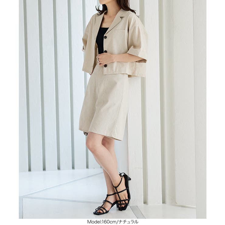 リネンショート丈シャツジャケット セットアップ スーツ[品番