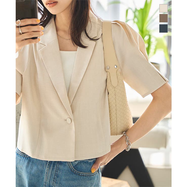 麻タッチパワショルクロップドジャケット［K1379］ | KOBE LETTUCE | 詳細画像1 