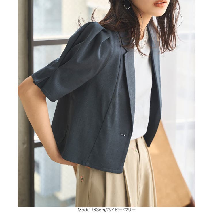 麻タッチパワショルクロップドジャケット［K1379］ | KOBE LETTUCE | 詳細画像8 