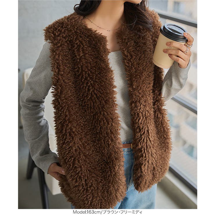 ファー　ベスト　ボリューム セール】ボリュームファーベスト 157862（ベスト）｜Heather（ヘザー