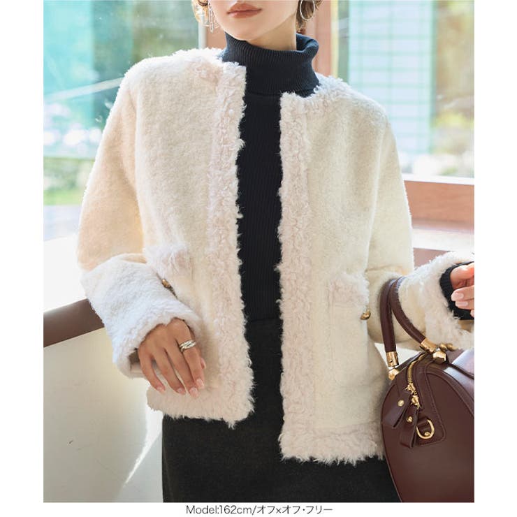 ノーカラーボアトリムジャケット ノーカラー ボア | KOBE LETTUCE | 詳細画像7 