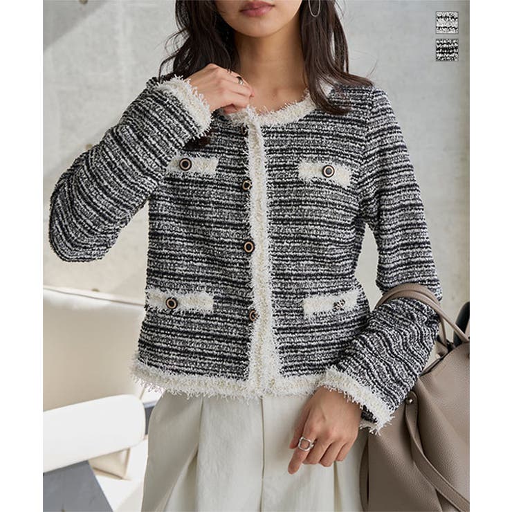 丸首ストレッチツイードジャケット［K1436］ | KOBE LETTUCE | 詳細画像1 