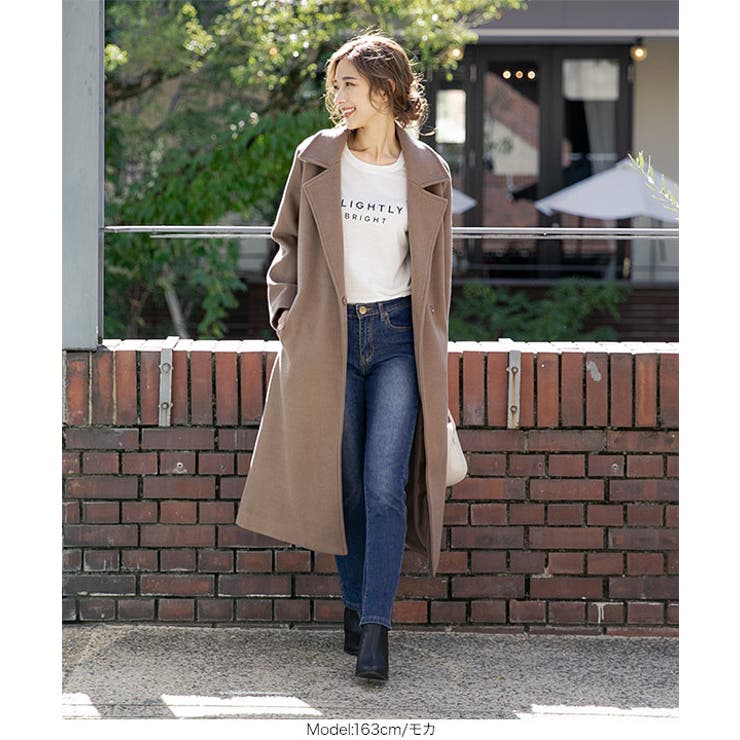 ビッグカラーベルト付きロングコート［K833］[品番：KO000013246