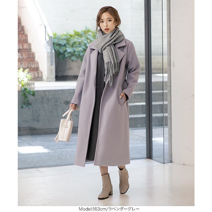 ビッグカラーベルト付きロングコート［K833］[品番：KO000013246