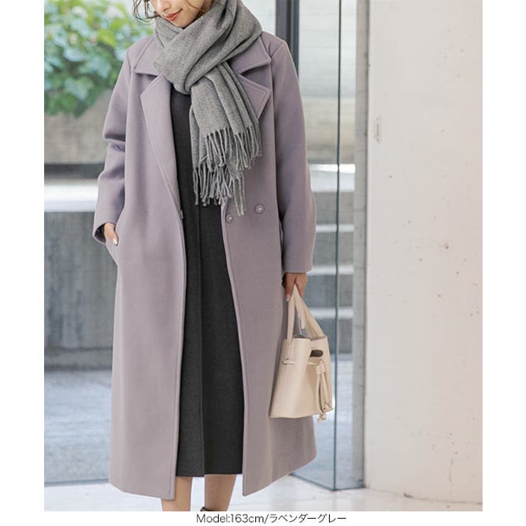 ビッグカラーベルト付きロングコート［K833］[品番：KO000013246
