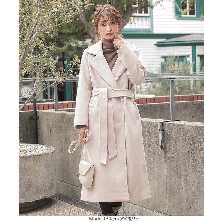 ビッグカラーベルト付きロングコート［K833］[品番：KO000013246