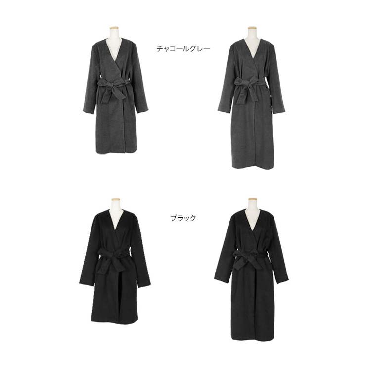 ロング/ミディアム］Vネックノーカラーコート［K841］[品番
