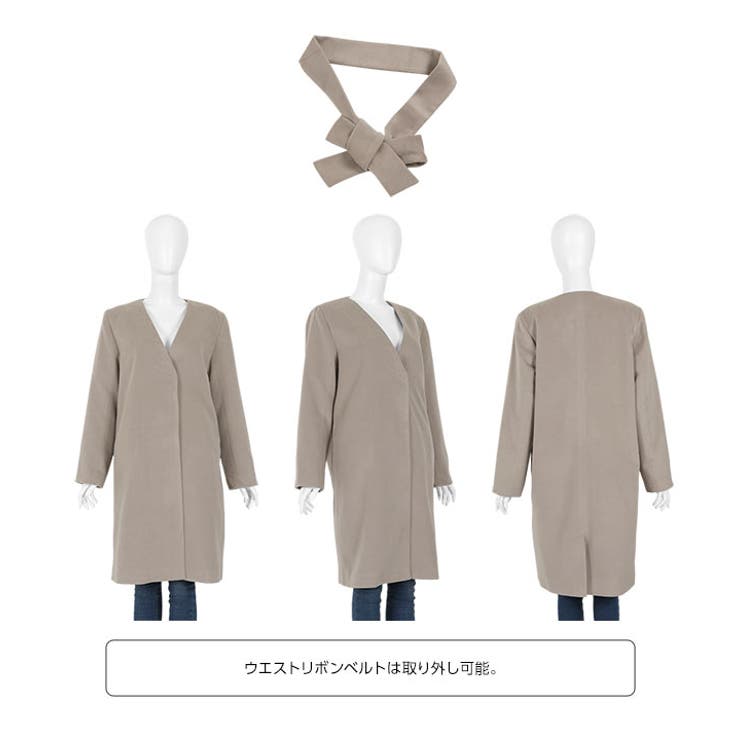 ロング/ミディアム］Vネックノーカラーコート［K841］[品番