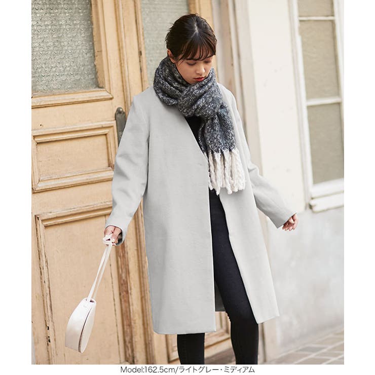 ロング/ミディアム］Vネックノーカラーコート［K841］[品番