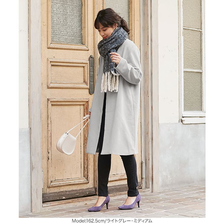ロング/ミディアム］Vネックノーカラーコート［K841］[品番