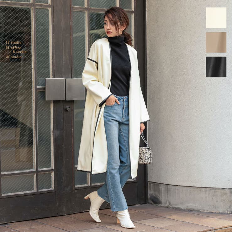 エコレザーパイピングノーカラーコート［K991］ | KOBE LETTUCE | 詳細画像1 