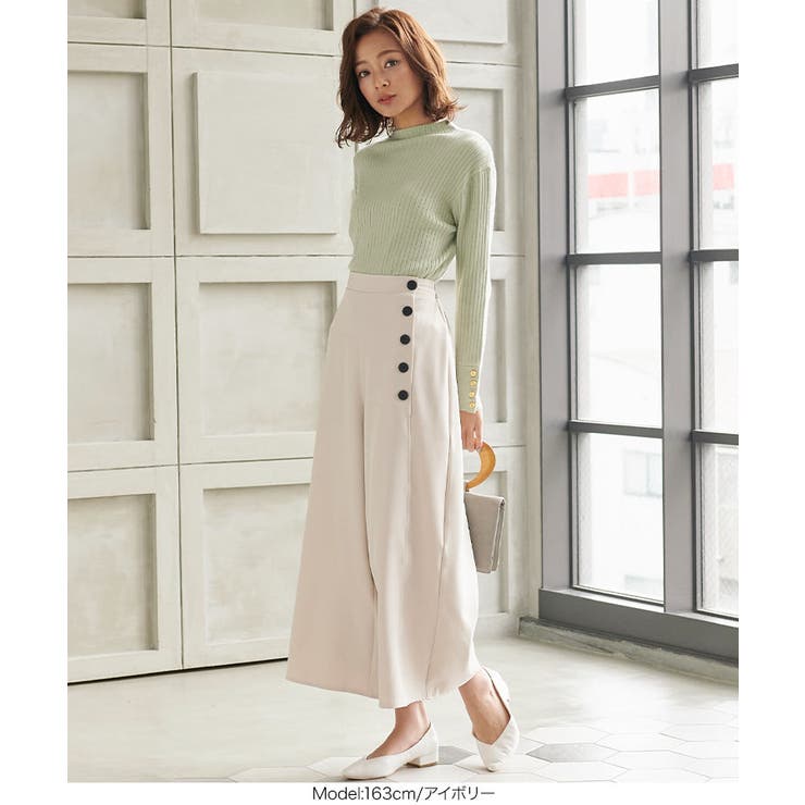 サイドボタンフレアワイドパンツ レディース ボトムス[品番