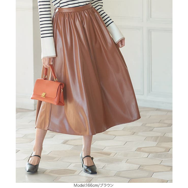 エコレザーギャザースカート フレア 合皮 | KOBE LETTUCE | 詳細画像8 