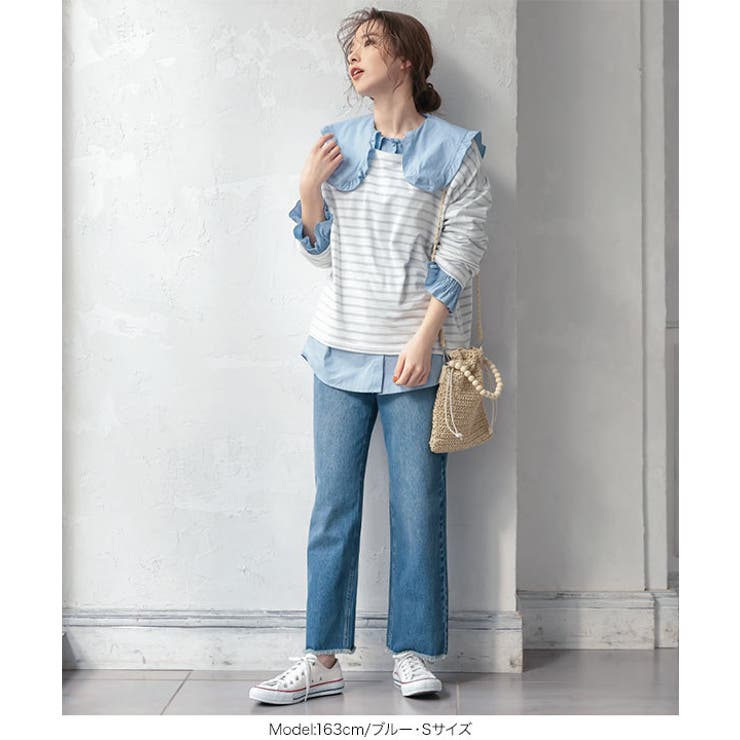 裾フリンジハイウエストデニムパンツ レディース フリンジ[品番