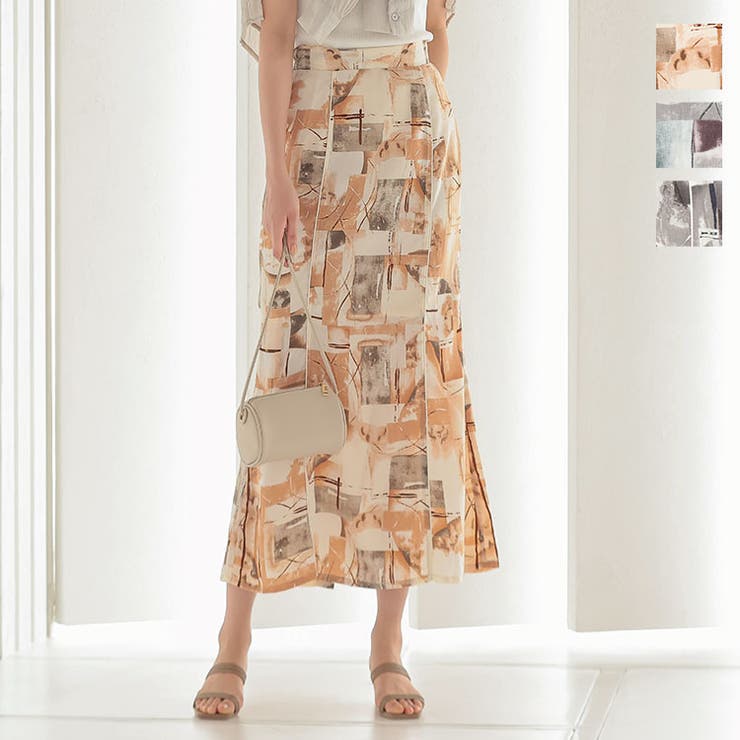 バックウエストゴムアート柄パイピングロングマーメイドスカート [M3330] レ… | KOBE LETTUCE | 詳細画像1 