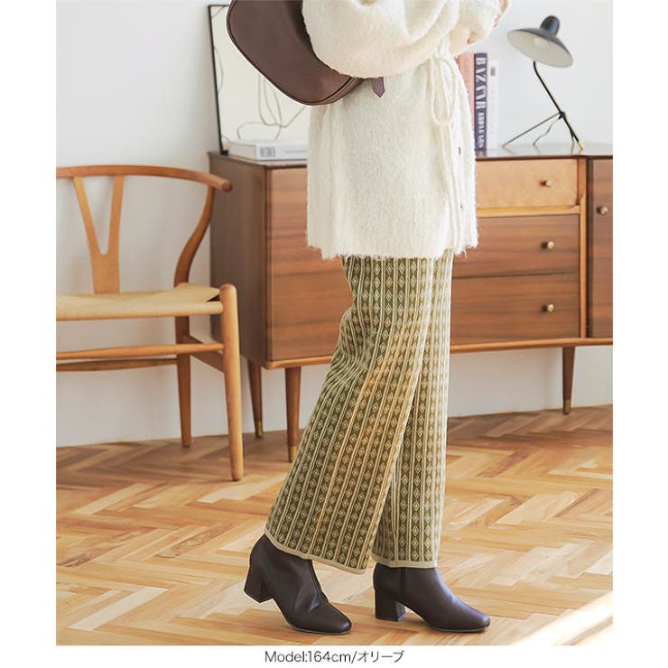 ダイヤストライプ柄ジャガードニットパンツ レディース ボトムス