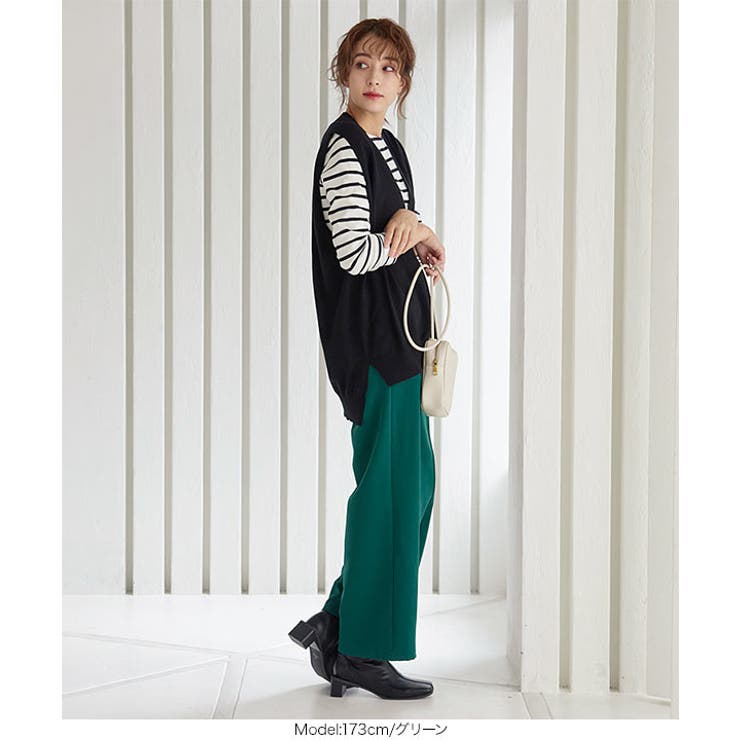 直営品【KUOSE】ワイドレッグパンツ 関税込 セルフ裾直しバックウエストゴムプロントピンタックワイドパンツ