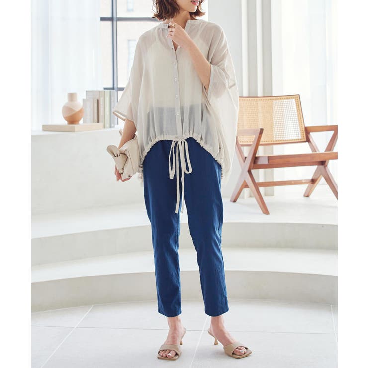 ネイビー | ストレッチリネンタッチコットンテーパードパンツ［M3905］ | KOBE LETTUCE