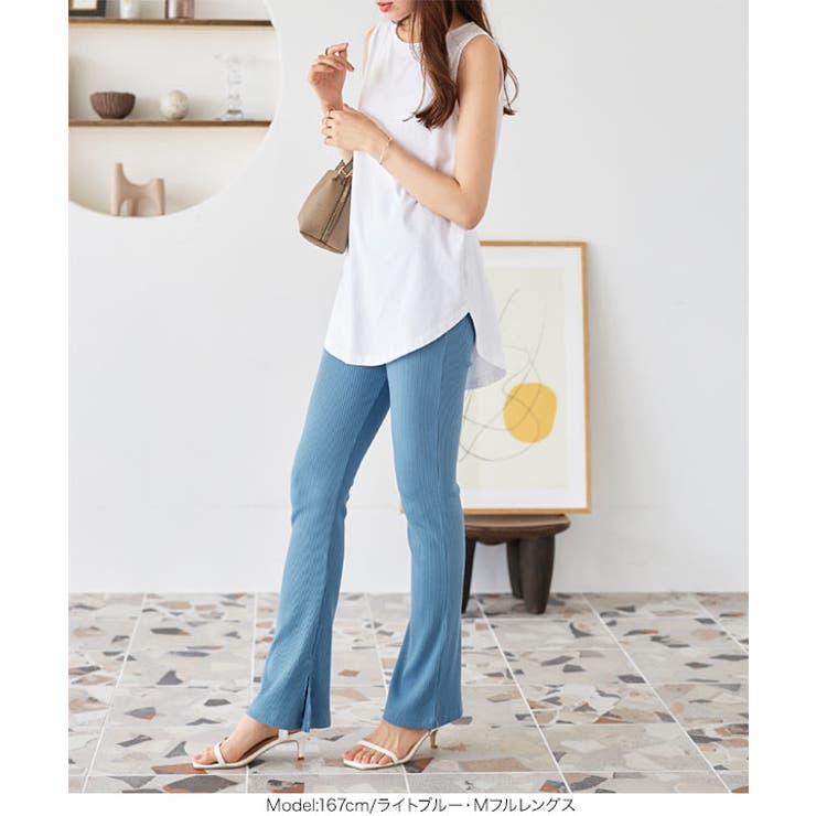 接触冷感 ひんやり フレアリブパンツ | KOBE LETTUCE | 詳細画像13 