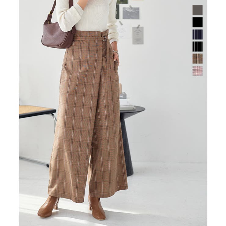 ベルト付きラップ風ストレートワイドパンツ［M3962］ | KOBE LETTUCE | 詳細画像1 