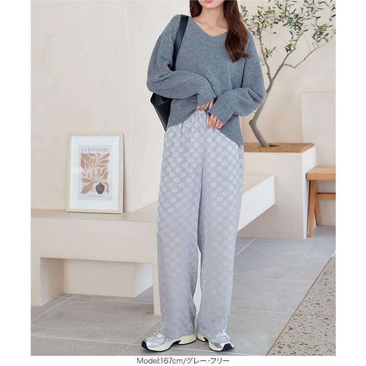 楊柳シアードット柄ストレートワイドパンツ［M3966］