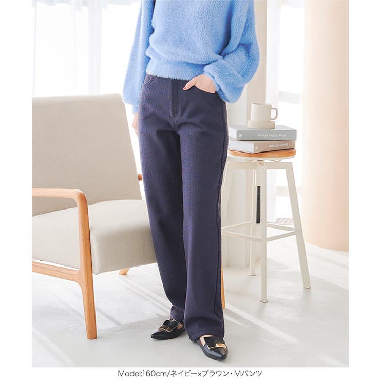 ネイビー×ブラウン | [ 裏起毛 ] 防風裏ファーツイードパンツorスカート［M3973］ | KOBE LETTUCE