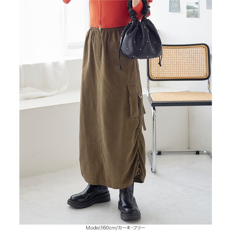 カーキ | シャーリングドロストカーゴスカート［M3989］ | KOBE LETTUCE