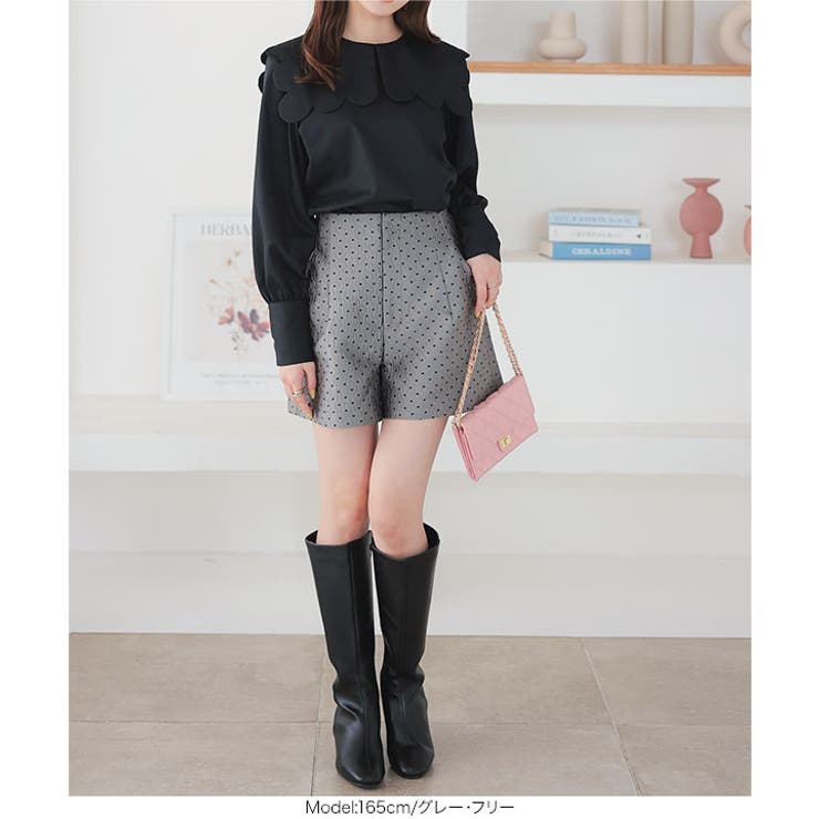 ドット刺繍ハイウエストショートパンツ［M4035］