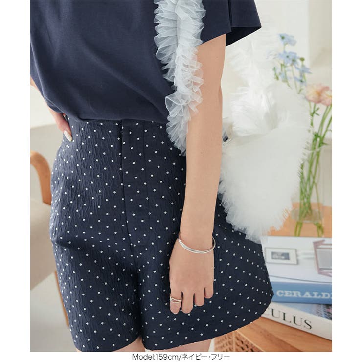 ドット刺繍ハイウエストショートパンツ［M4035］