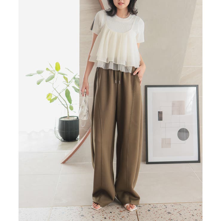 カーキ | ダイバー素材ワイドカーブパンツ［M4050］ | KOBE LETTUCE