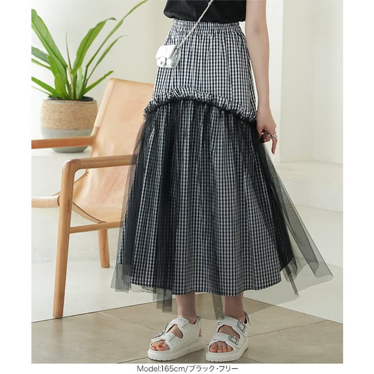 ティアードチュールギンガムチェックマキシスカート［M4082］ | KOBE LETTUCE | 詳細画像2 