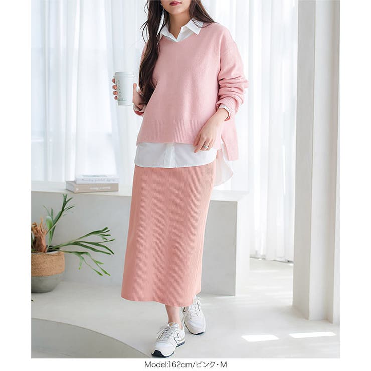 低身長さん高身長さんも選べる3丈ストレッチリブニットスカート［M4088］ | KOBE LETTUCE | 詳細画像14 