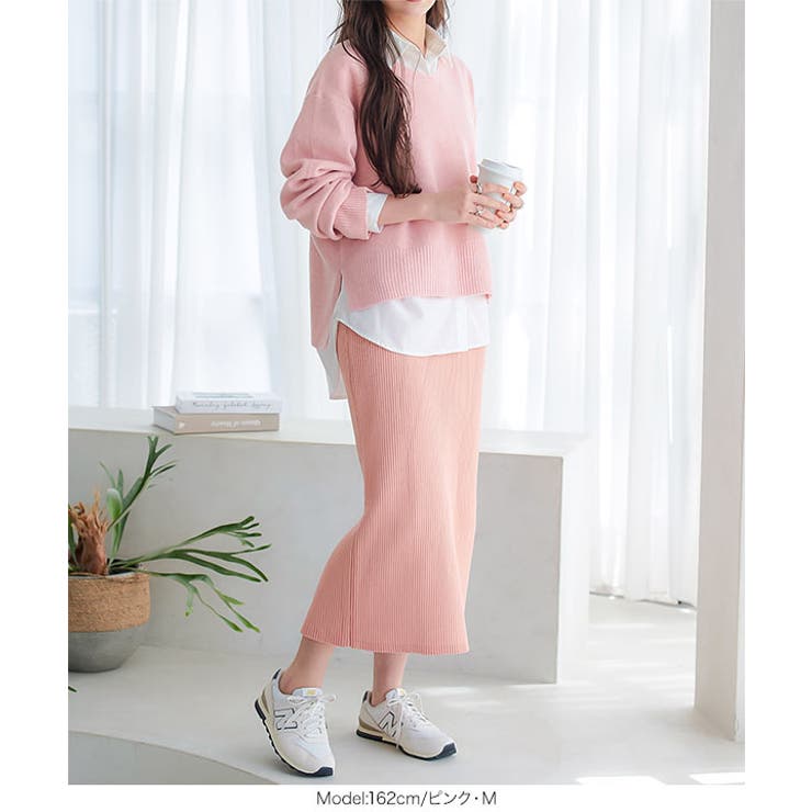 低身長さん高身長さんも選べる3丈ストレッチリブニットスカート［M4088］ | KOBE LETTUCE | 詳細画像15 