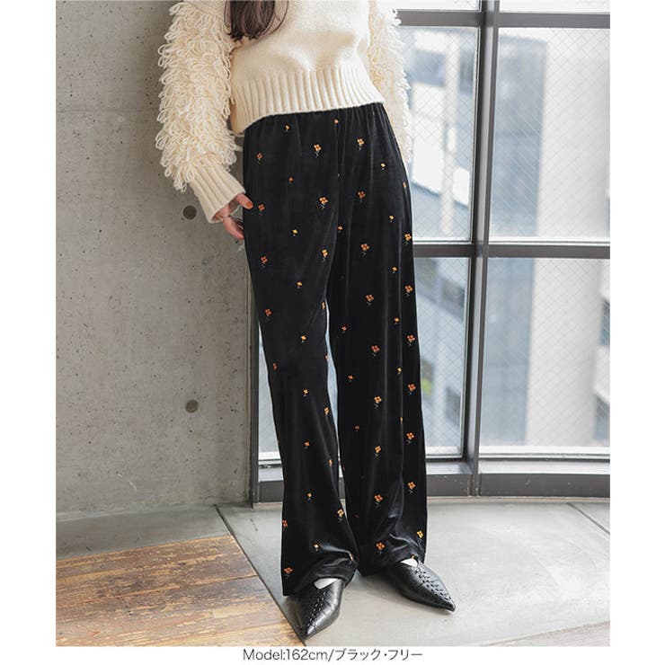 有名なブランド 総刺繍ベロアワイドパンツ［M4137］[品番：KO000014930]｜KOBE パンツ