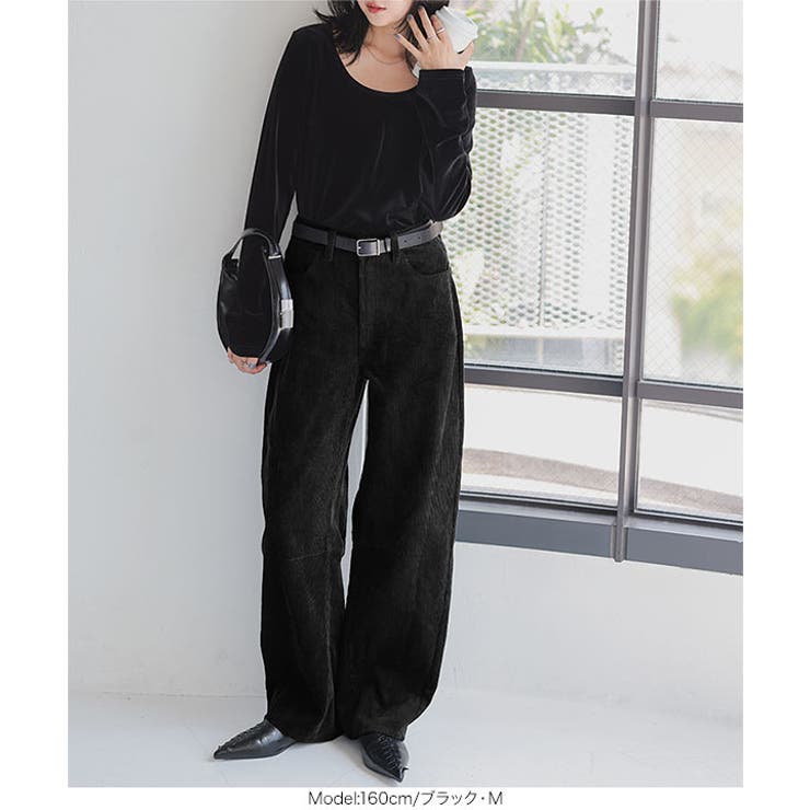 Libelice コーデュロイパンツ　ブラック　M コーデュロイバレルレッグカーブパンツ［M4141］[品番
