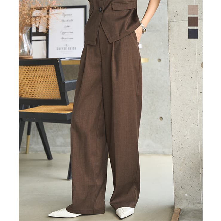 リネンライクタックワイドパンツワイドパンツ ロングパンツ