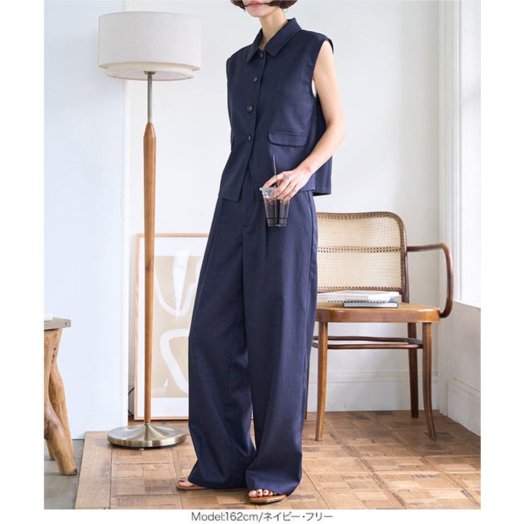 リネンライクタックワイドパンツワイドパンツ ロングパンツ