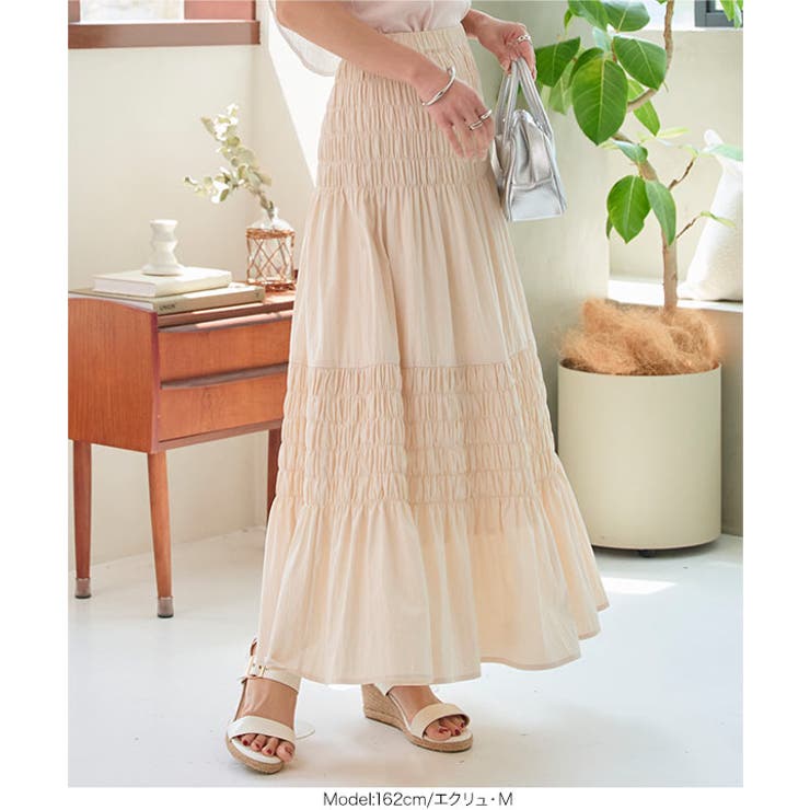 シャーリングフレアスカート［M4219］ロングスカート 春服 夏 | KOBE LETTUCE | 詳細画像7 