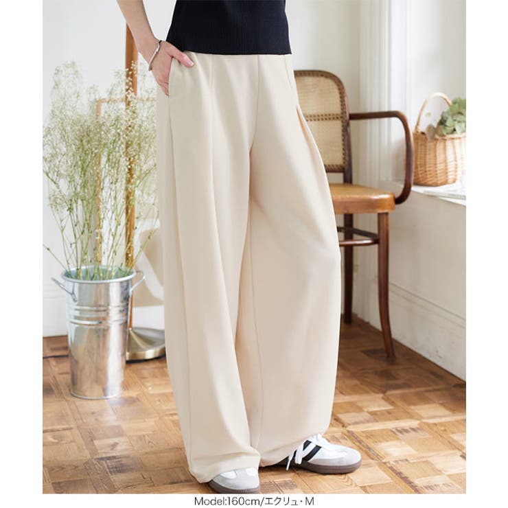 シワになりにくいジャージーコクーンタックパンツ［M4235］